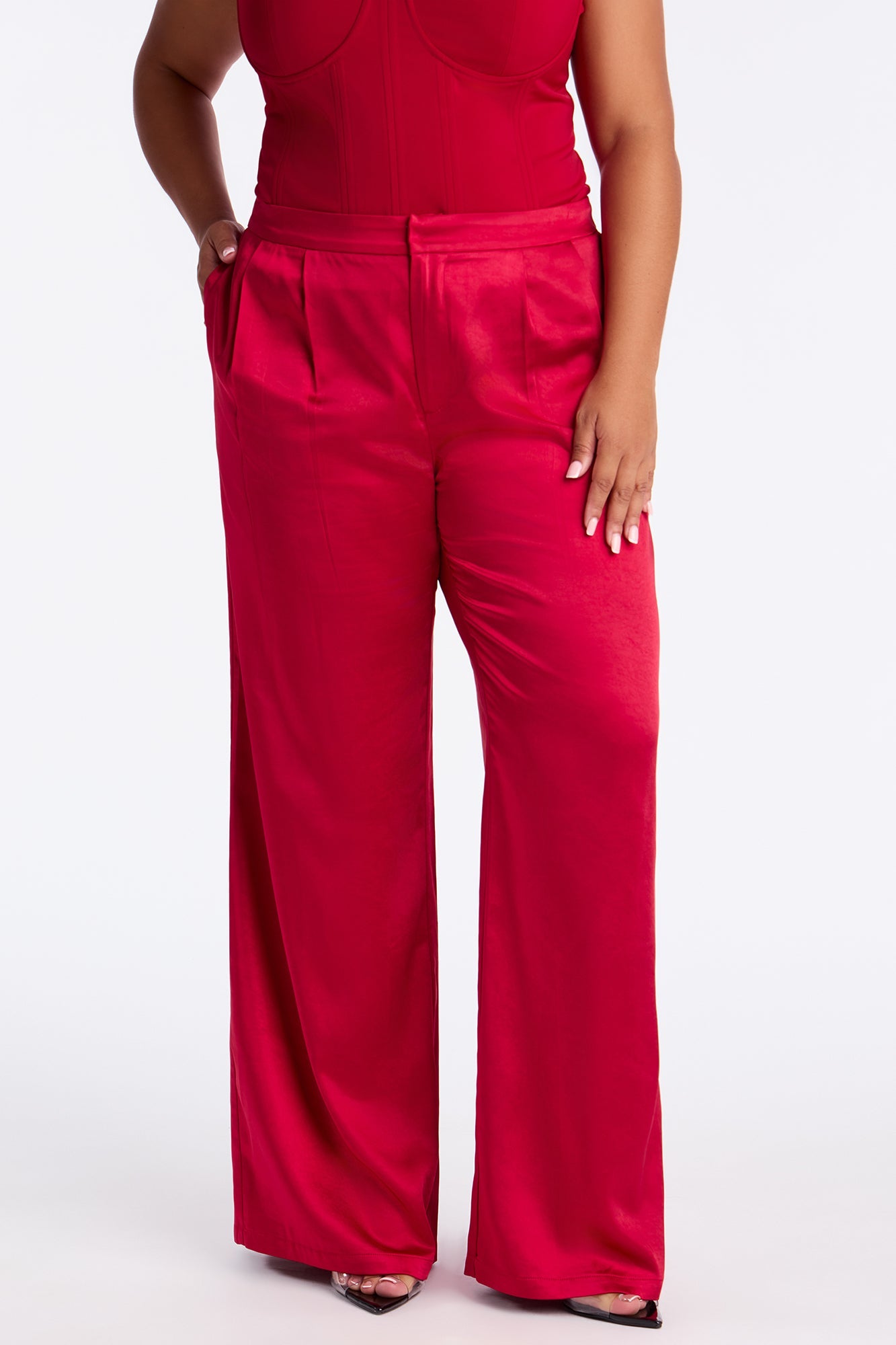 Main Topic Low Rise Wide Leg Satin Pant 33 - Red