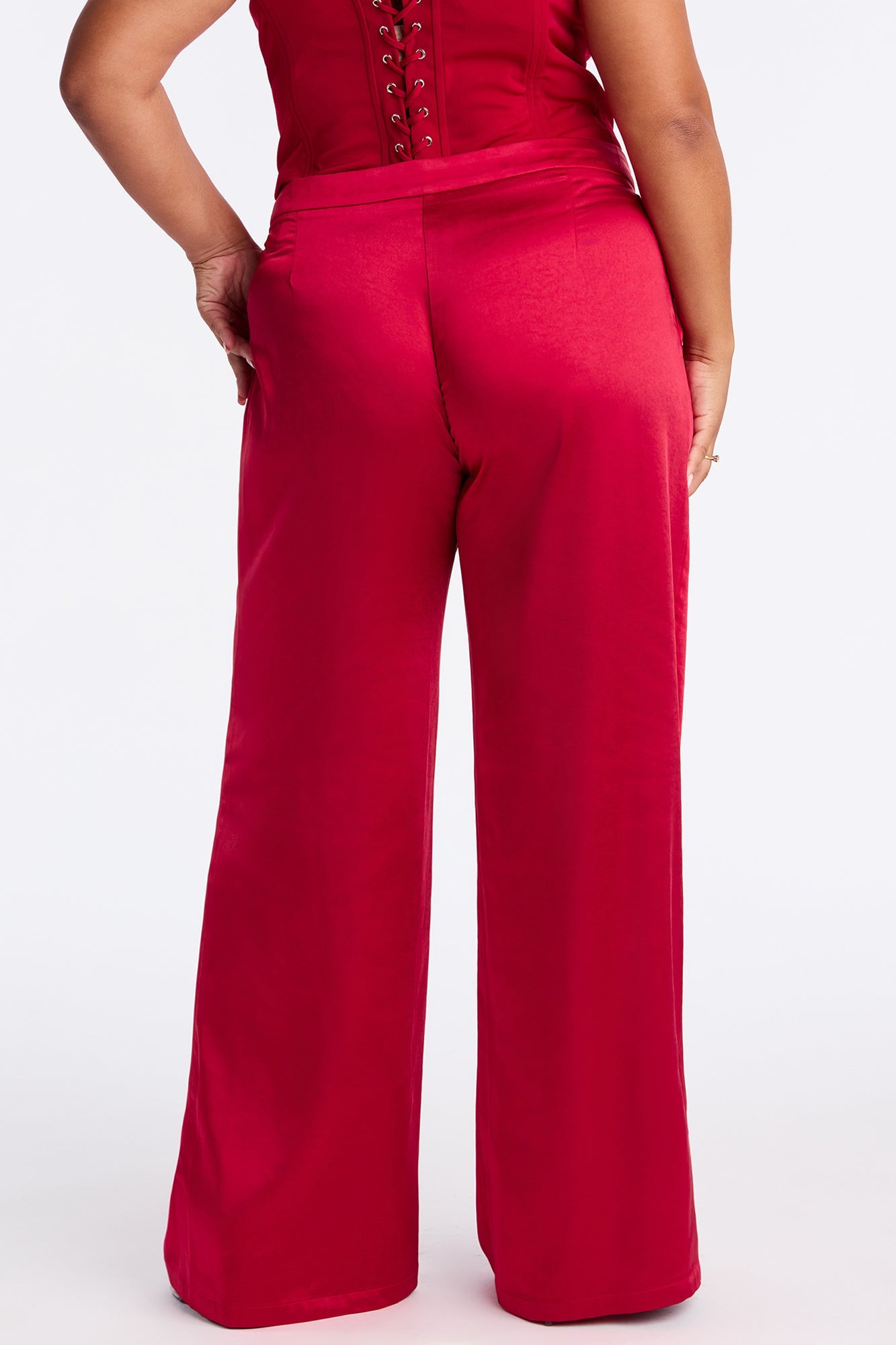Main Topic Low Rise Wide Leg Satin Pant 33 - Red