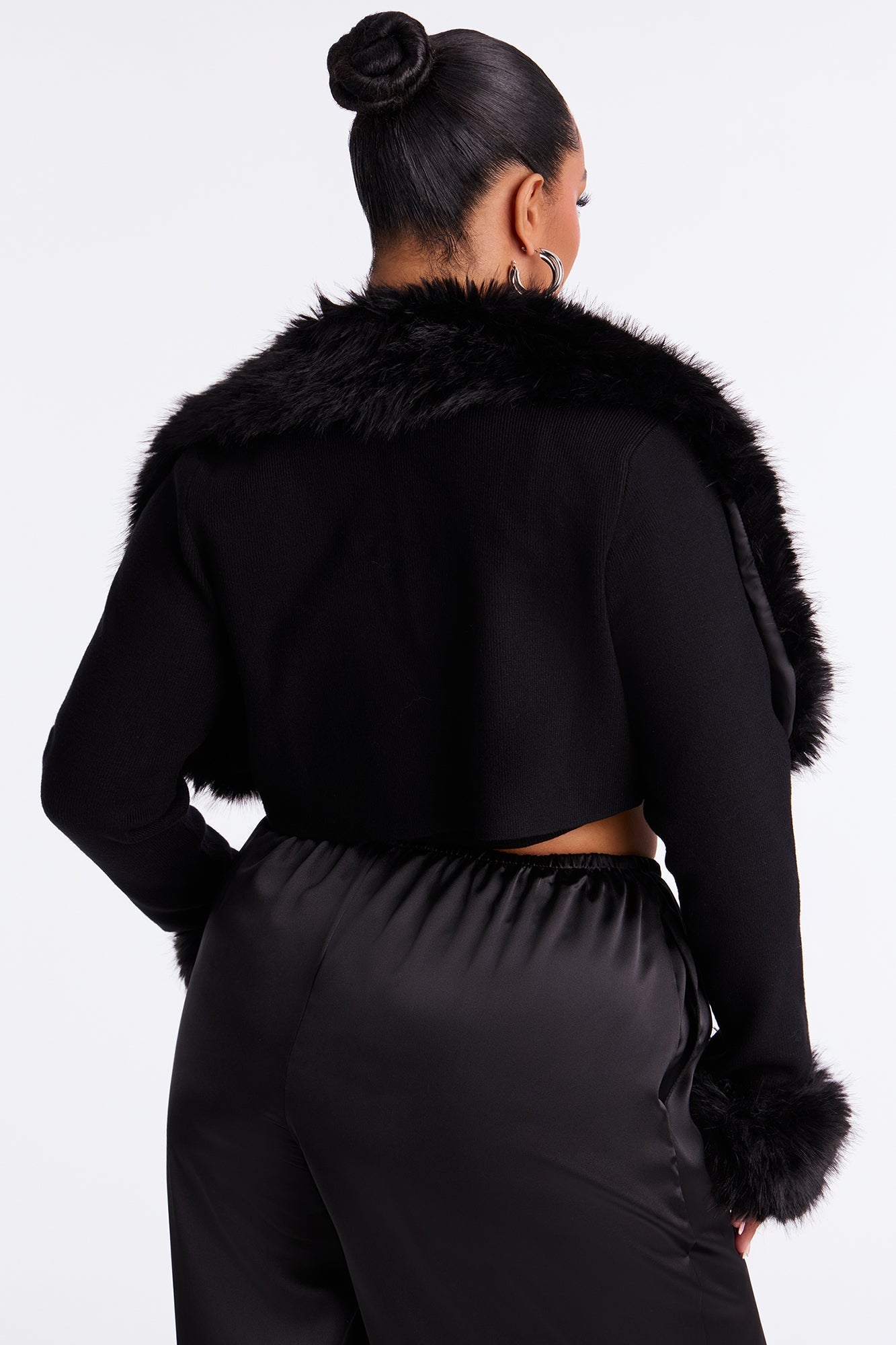 Sara Faux Fur 2 Piece Sweater Top - Black