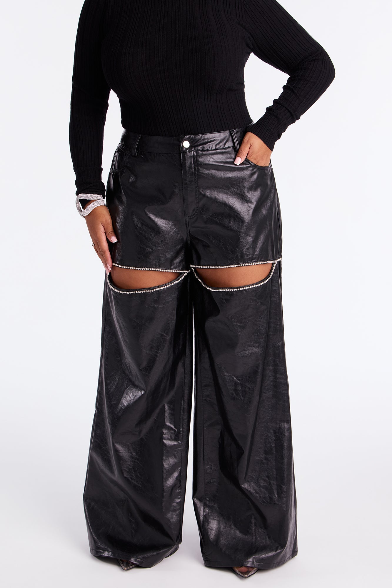 What You've Been Wanting Wide Leg Faux Leather Pant 33″ - Black