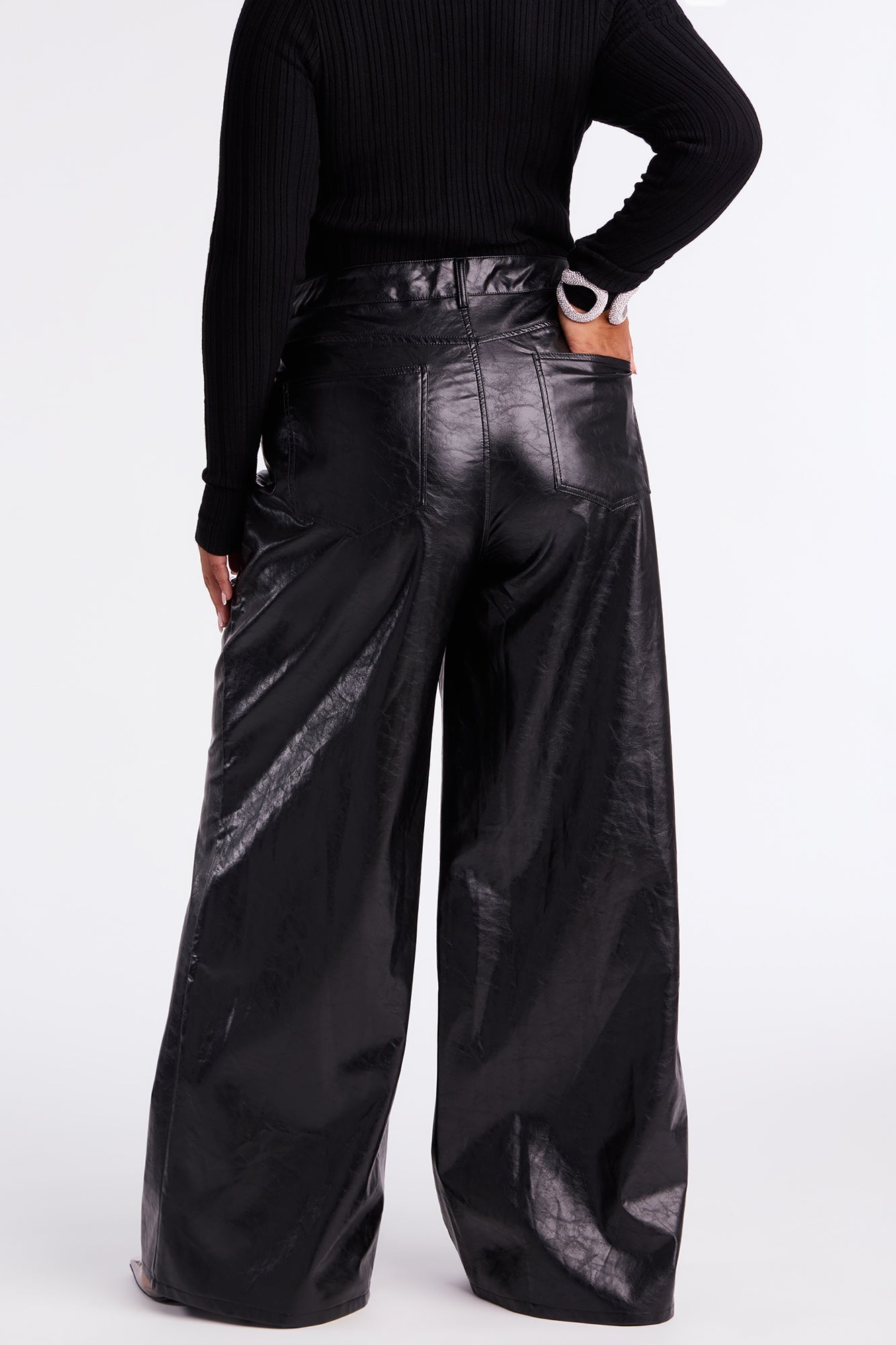 What You've Been Wanting Wide Leg Faux Leather Pant 33″ - Black
