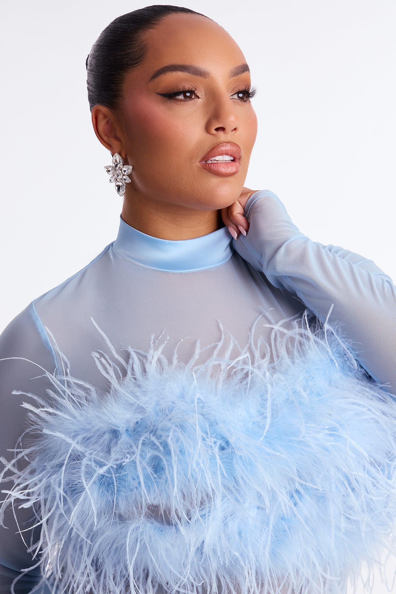 Selene Feather Sheer Mesh Maxi Dress - Dusty Blue