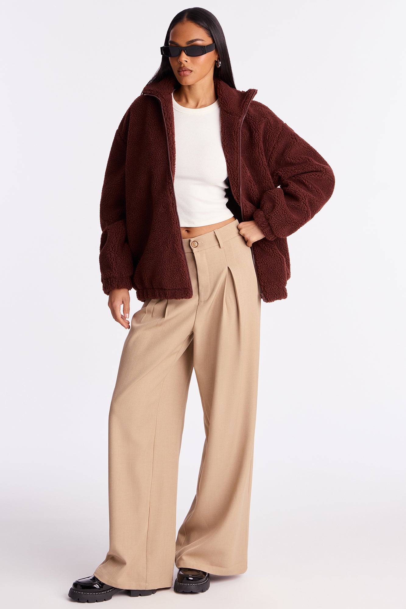 Cozy In New York Sherpa Jacket - Brown/combo