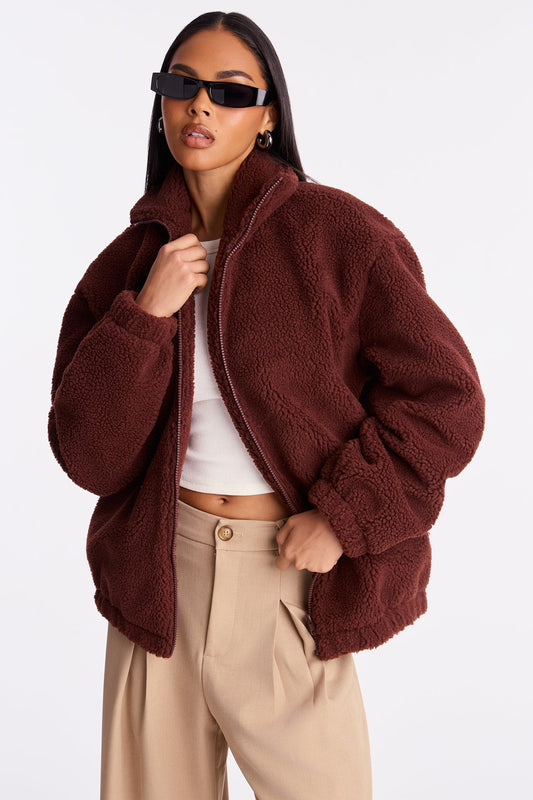 Cozy In New York Sherpa Jacket - Brown/combo