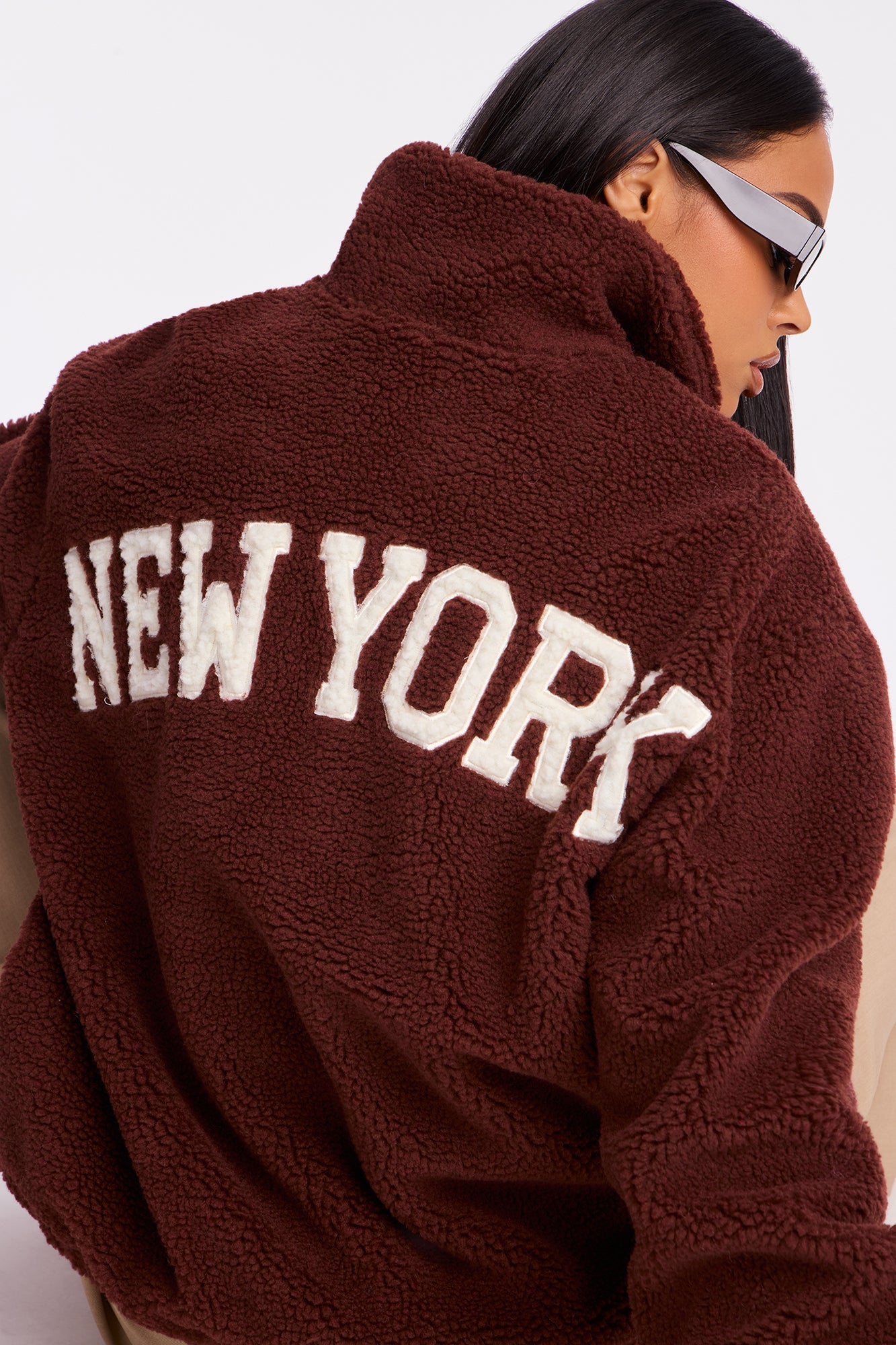 Cozy In New York Sherpa Jacket - Brown/combo