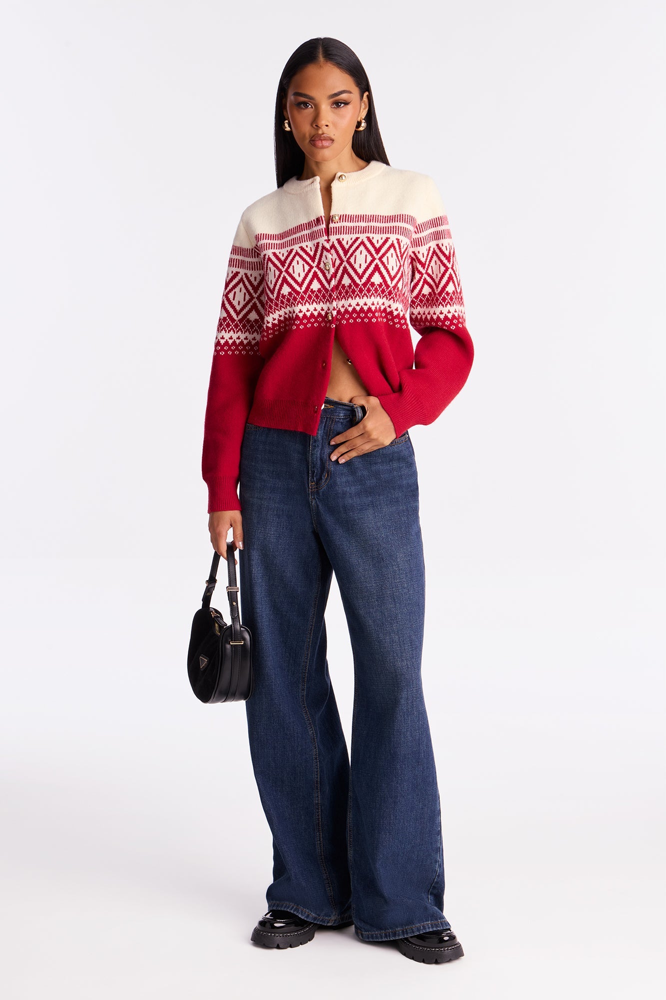 I'll Text You Fair Isle Cardigan - Red/combo