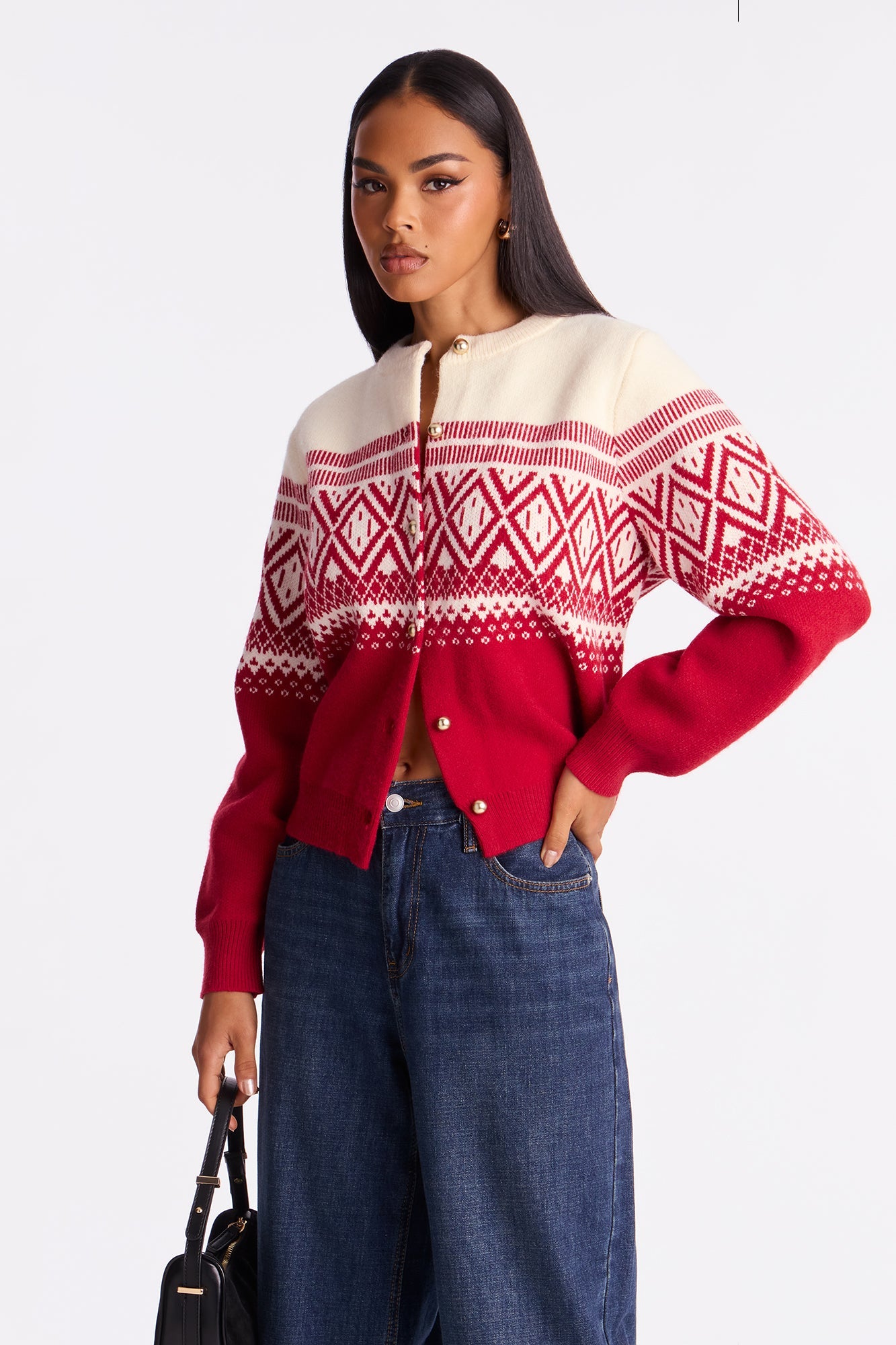 I'll Text You Fair Isle Cardigan - Red/combo