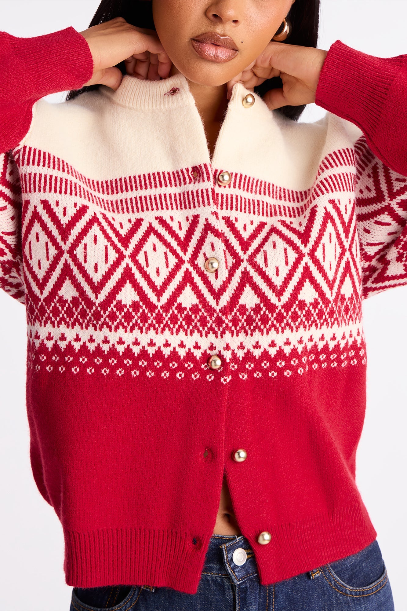 I'll Text You Fair Isle Cardigan - Red/combo