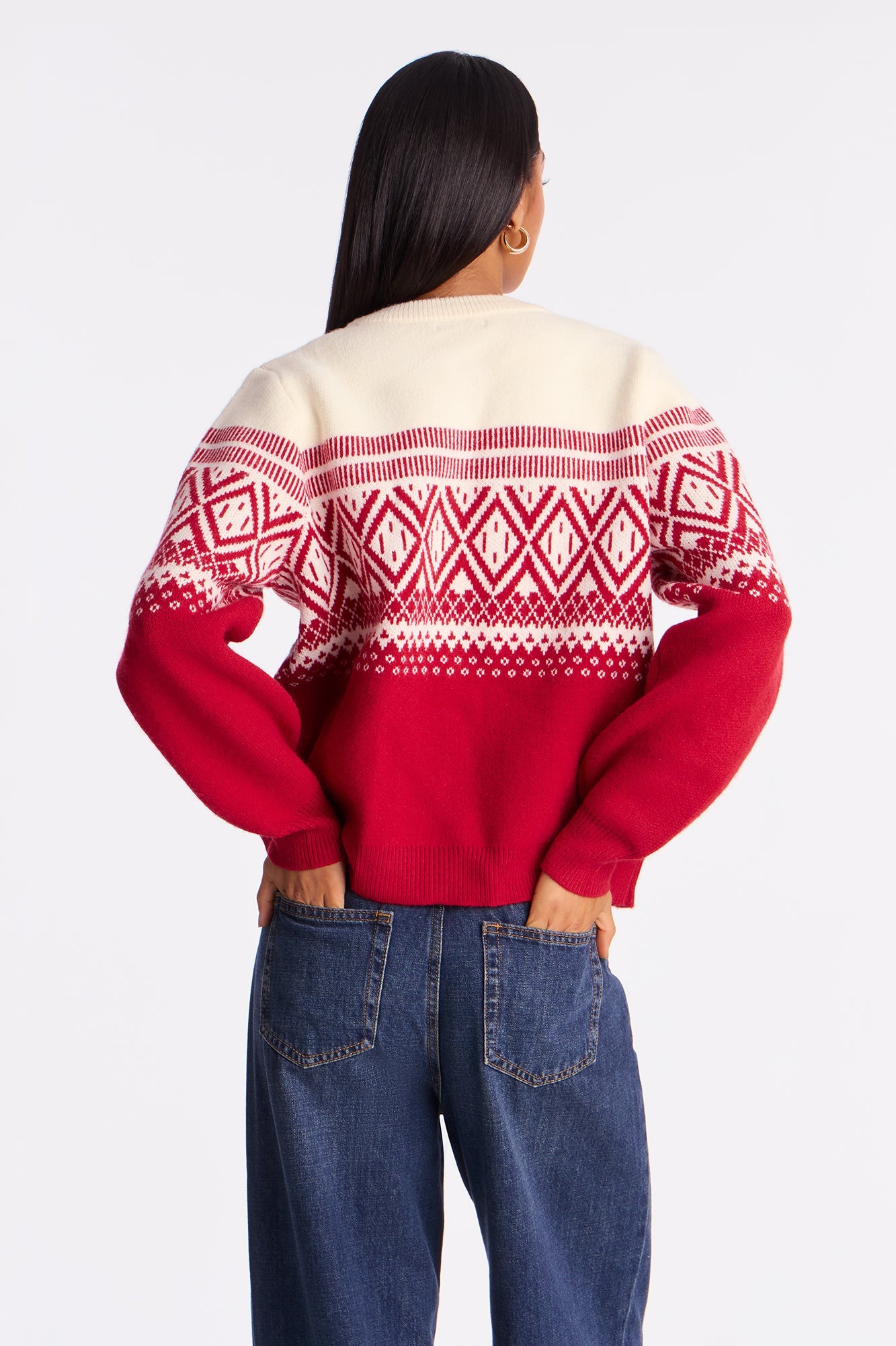 I'll Text You Fair Isle Cardigan - Red/combo