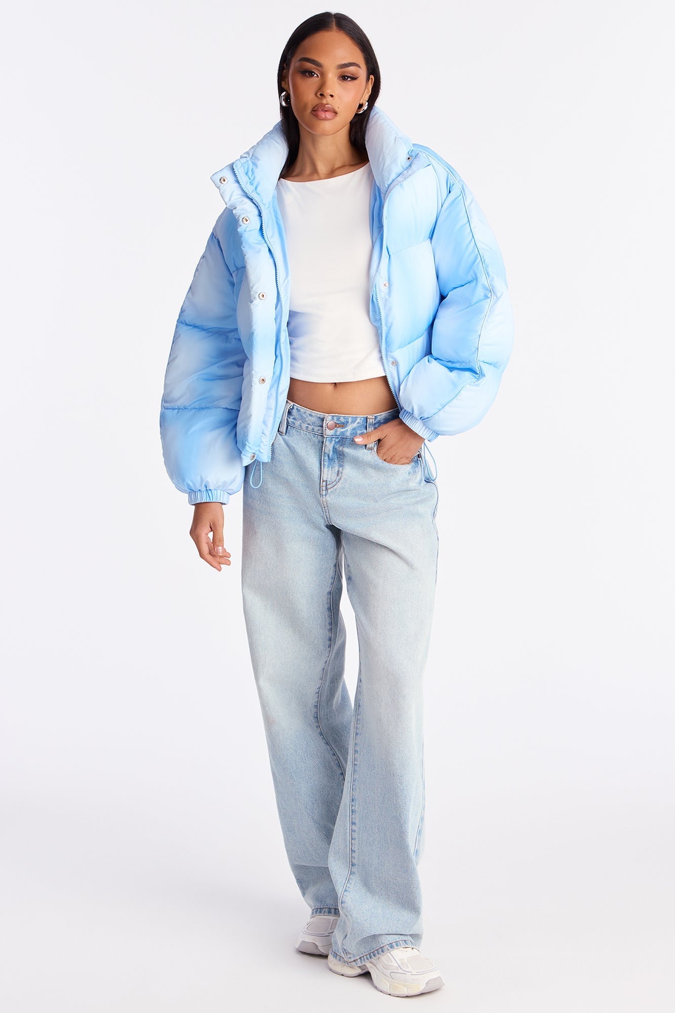 Zoe Ombre Cropped Puffer Jacket - Blue