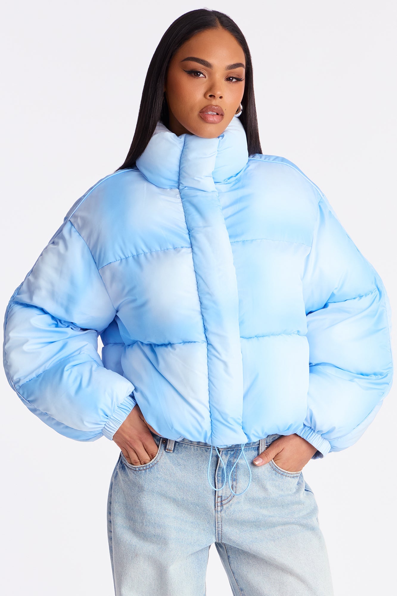 Zoe Ombre Cropped Puffer Jacket - Blue