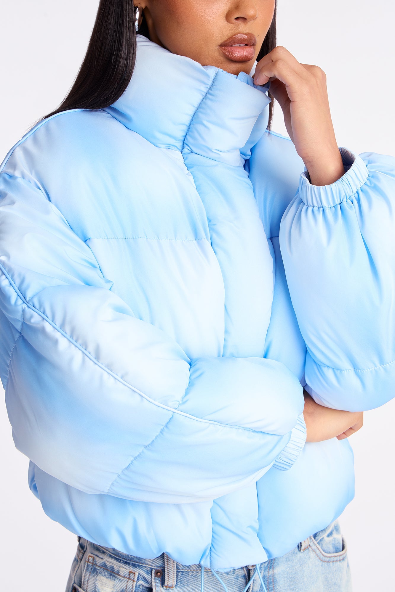 Zoe Ombre Cropped Puffer Jacket - Blue