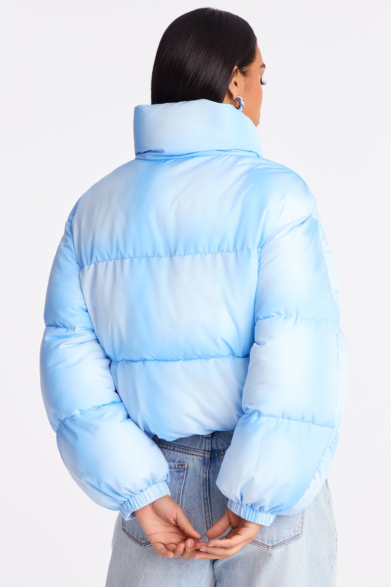 Zoe Ombre Cropped Puffer Jacket - Blue