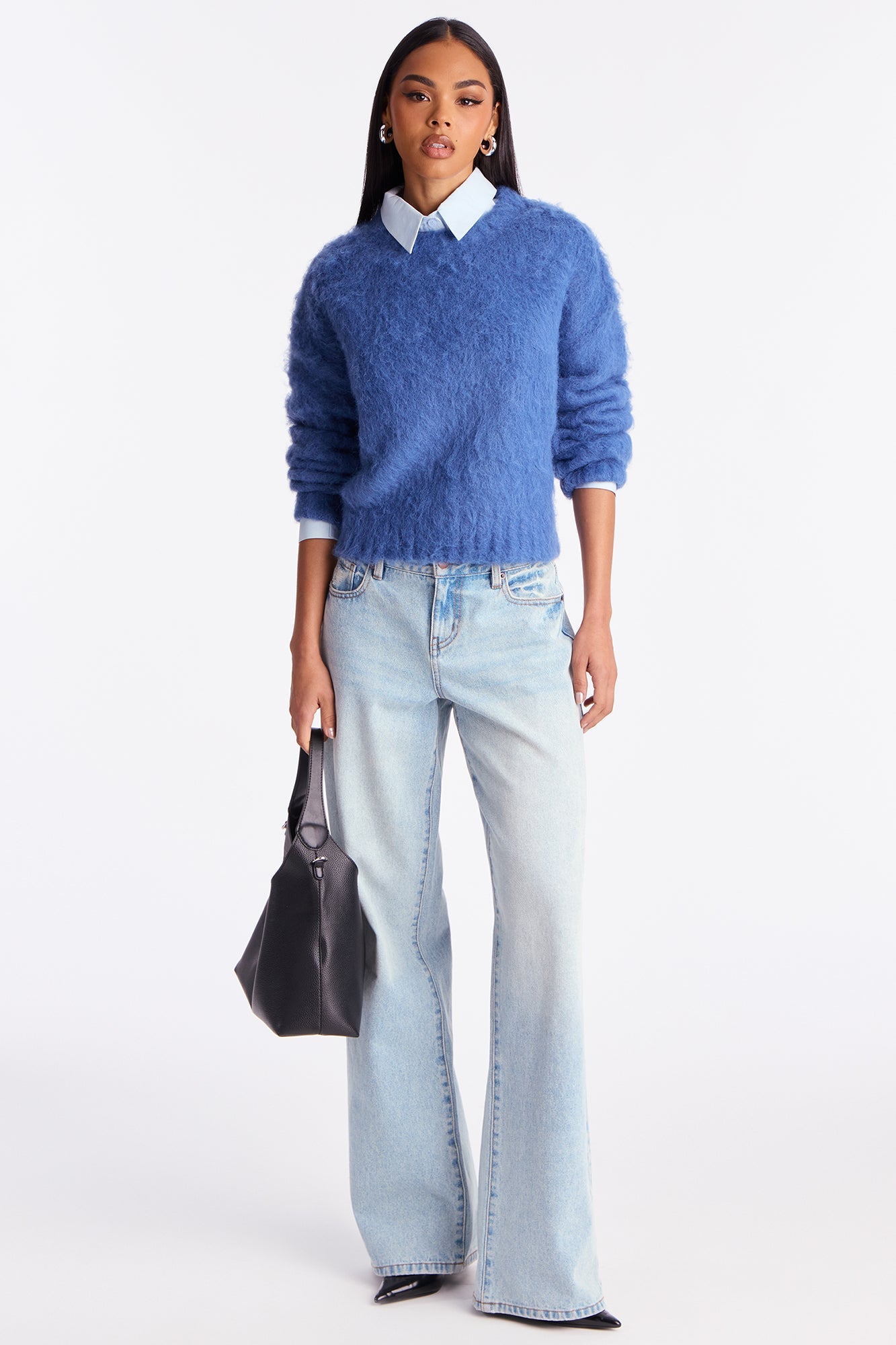 Stepping Out Fuzzy Sweater - Navy