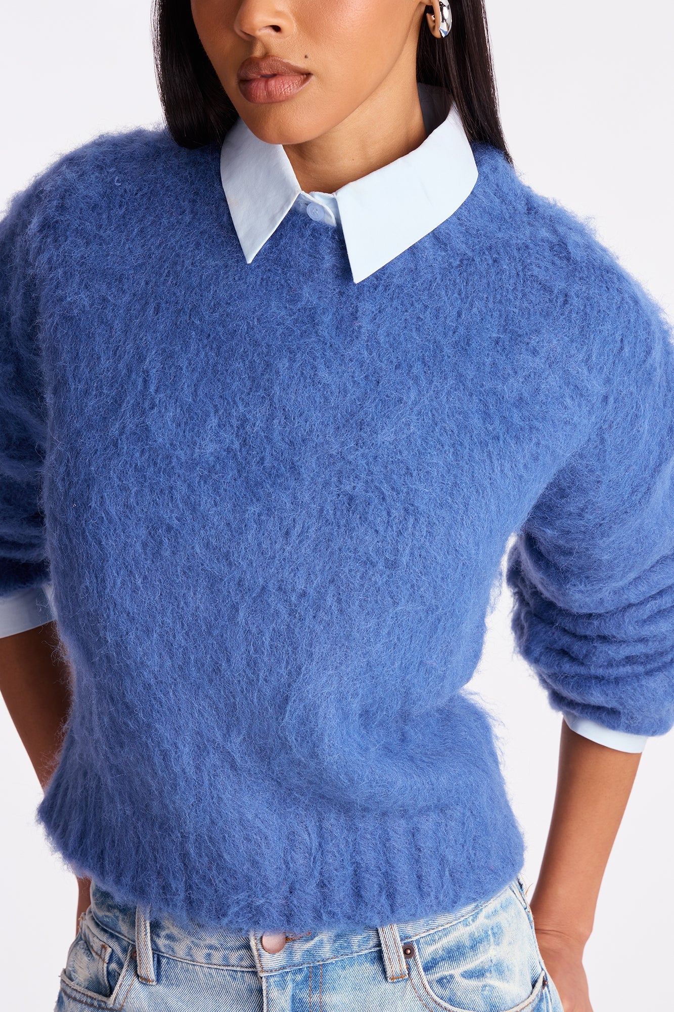 Stepping Out Fuzzy Sweater - Navy