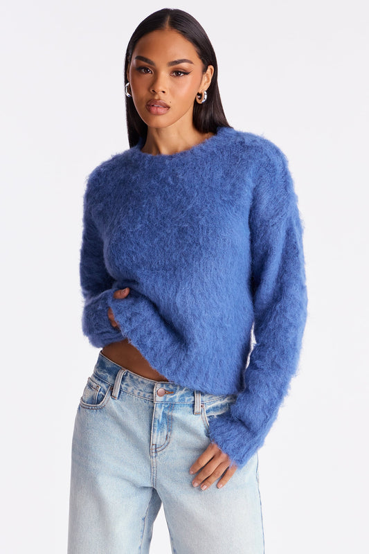 Stepping Out Fuzzy Sweater - Navy