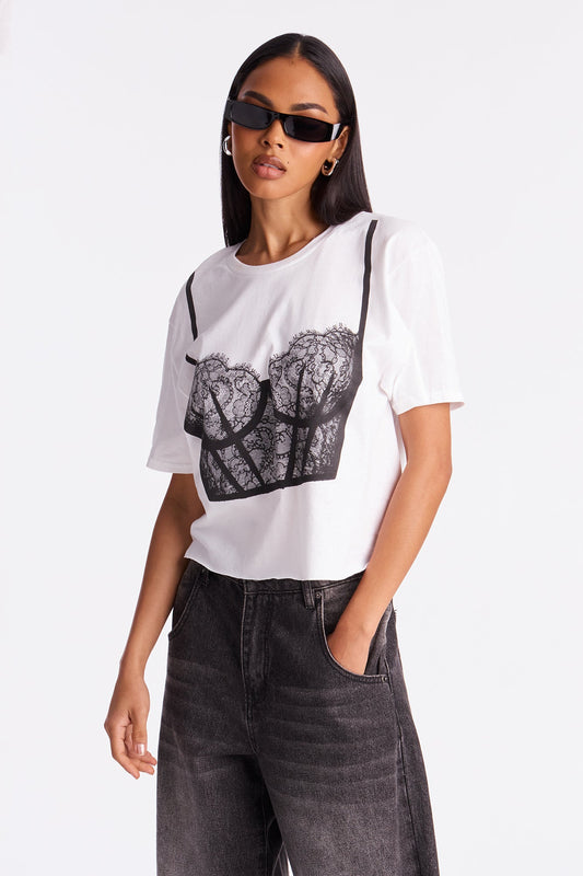 Take a Peek Cropped Tee - White