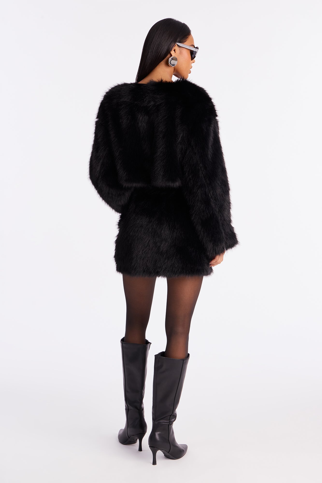 Fiona Faux Fur Mini Skirt Set - Black