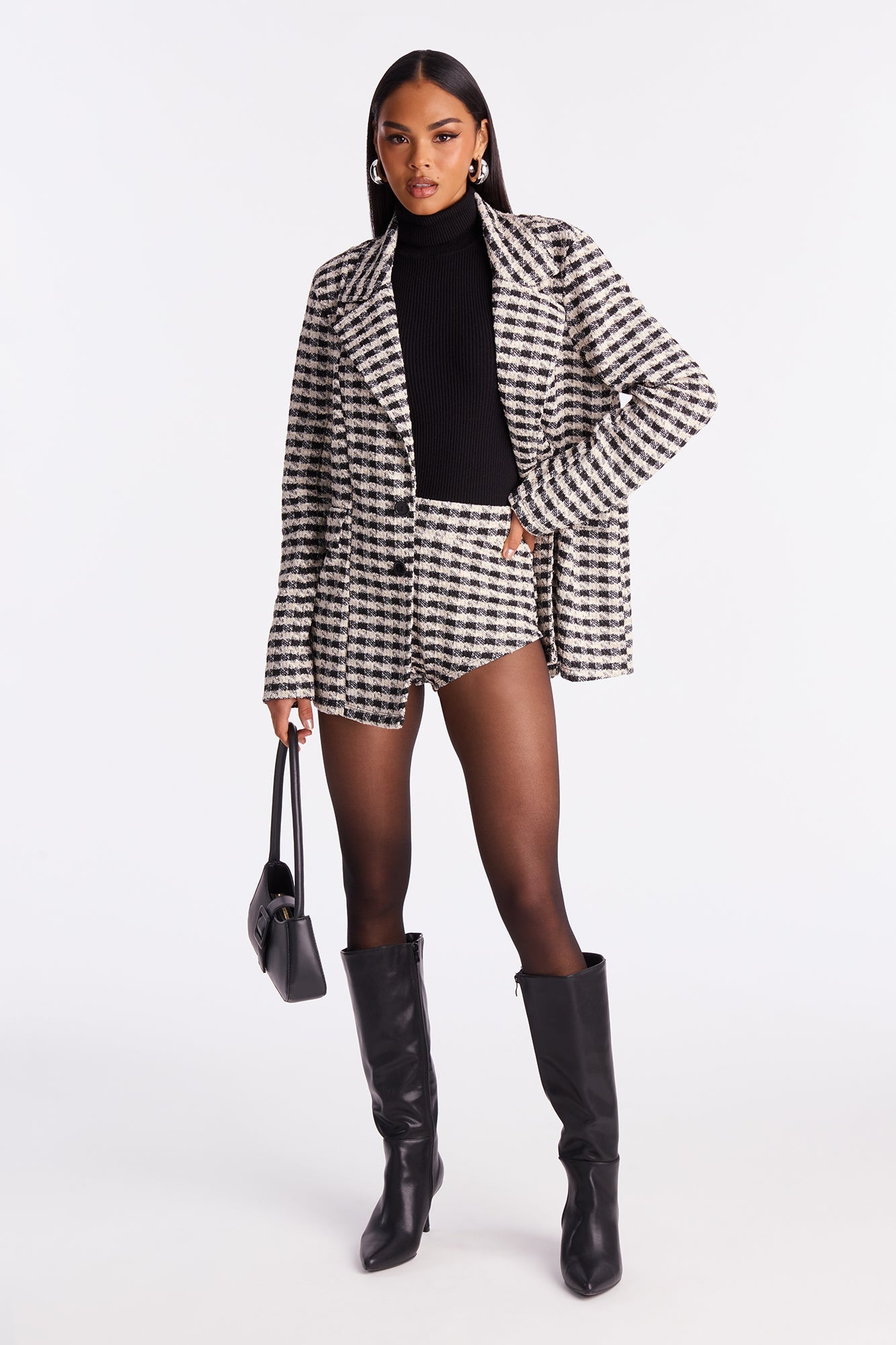 Personal Touch Tweed Micro Short Set - Black/White