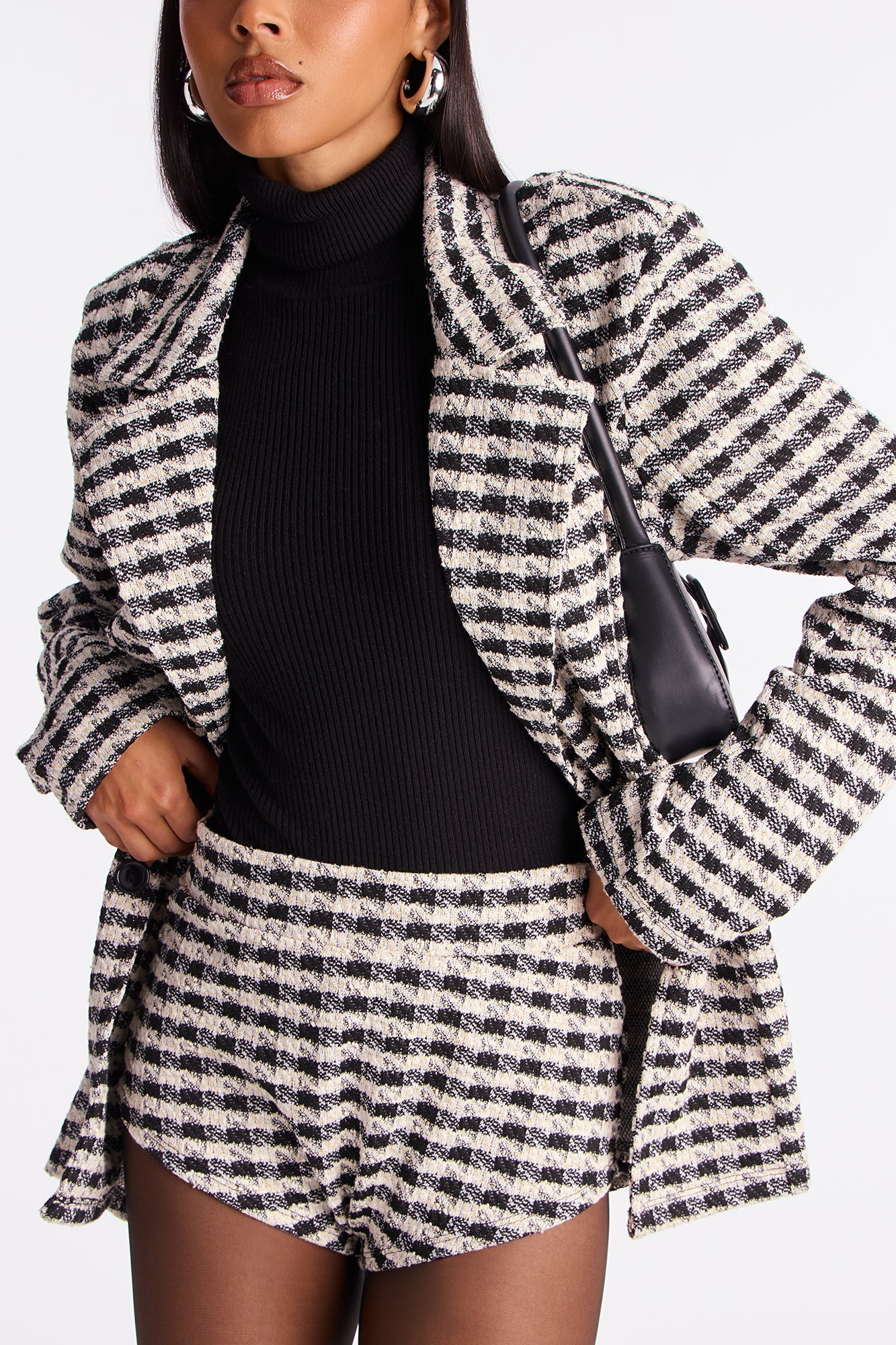 Personal Touch Tweed Micro Short Set - Black/White