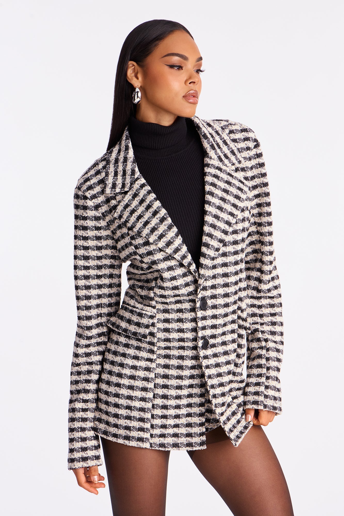 Personal Touch Tweed Micro Short Set - Black/White