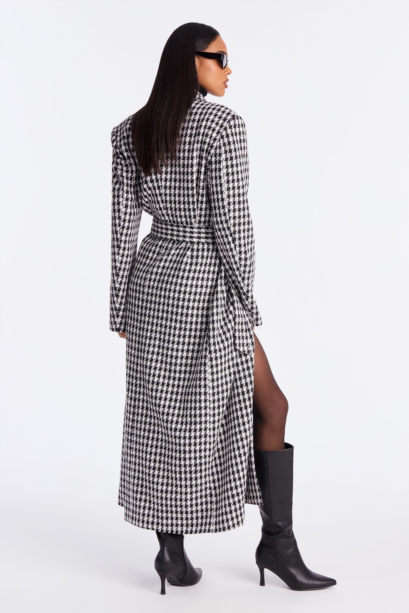 Solana Houndstooth Double Breasted Coat - White/Black