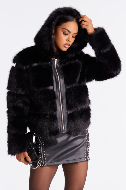 London Girl Faux Fur Coat - Black