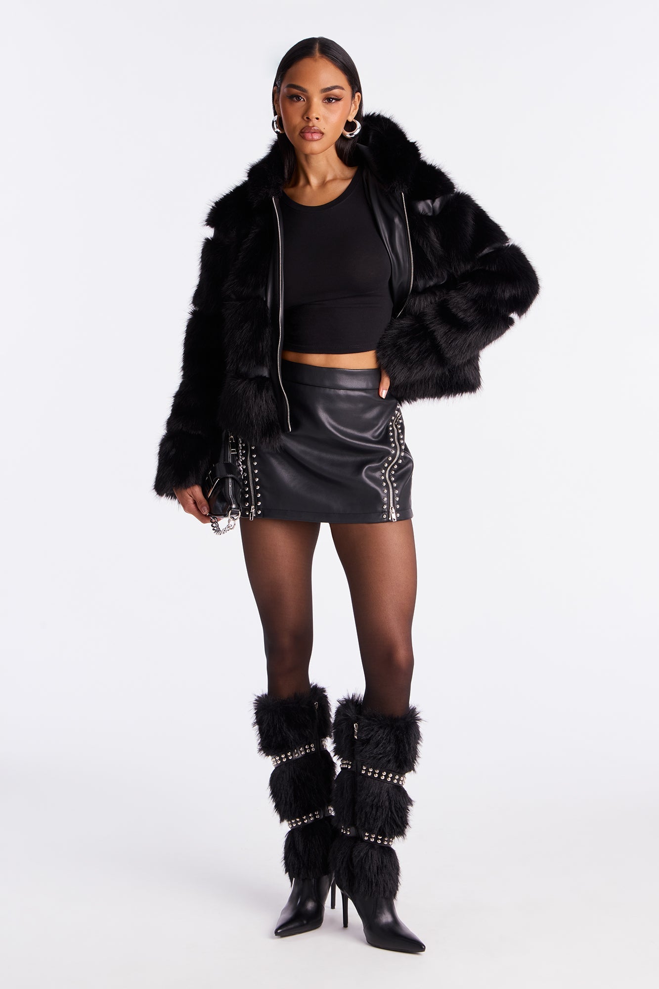 Pass You By Studded Faux Leather Mini Skirt - Black