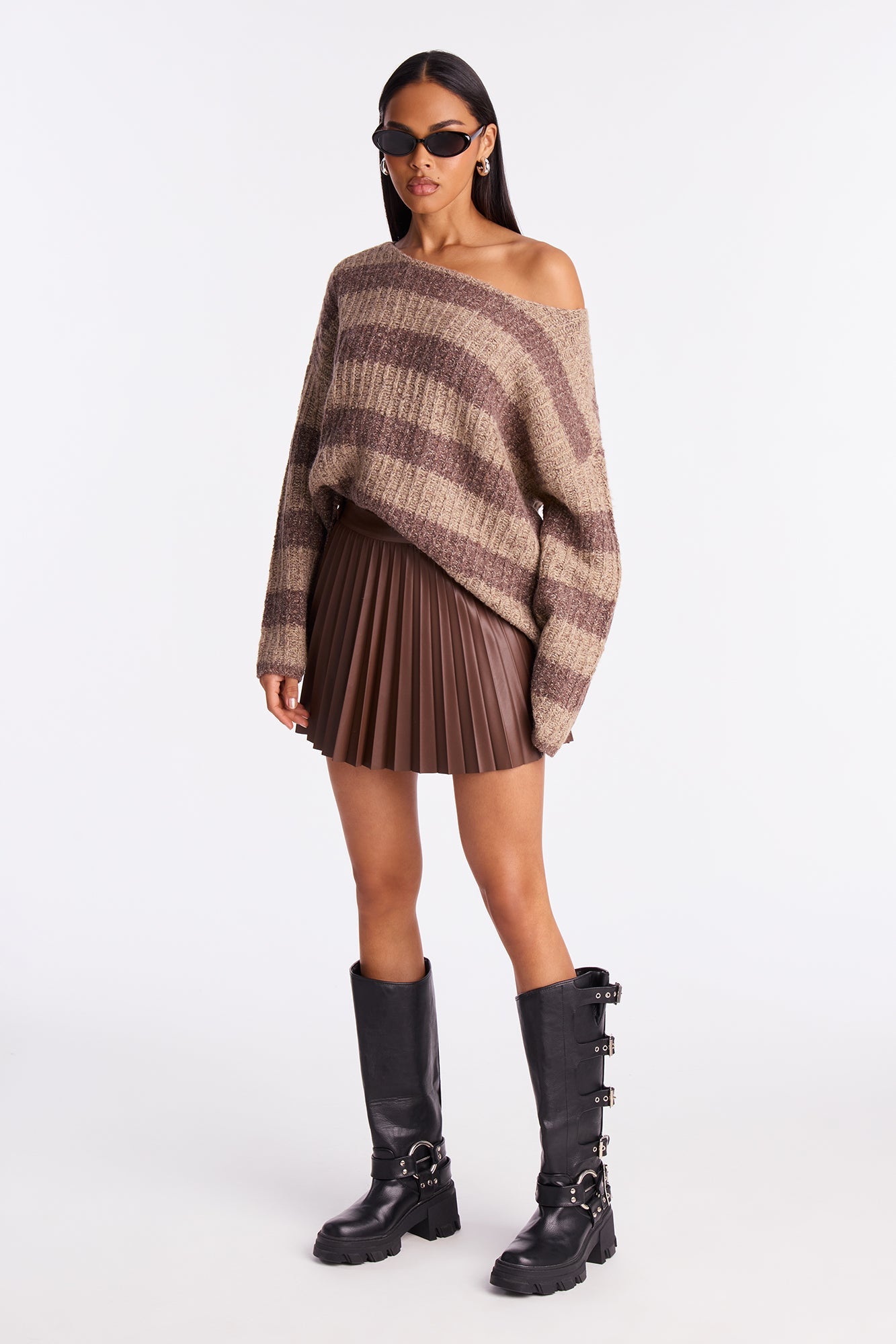 There She Is Striped Sweater - Brown/combo