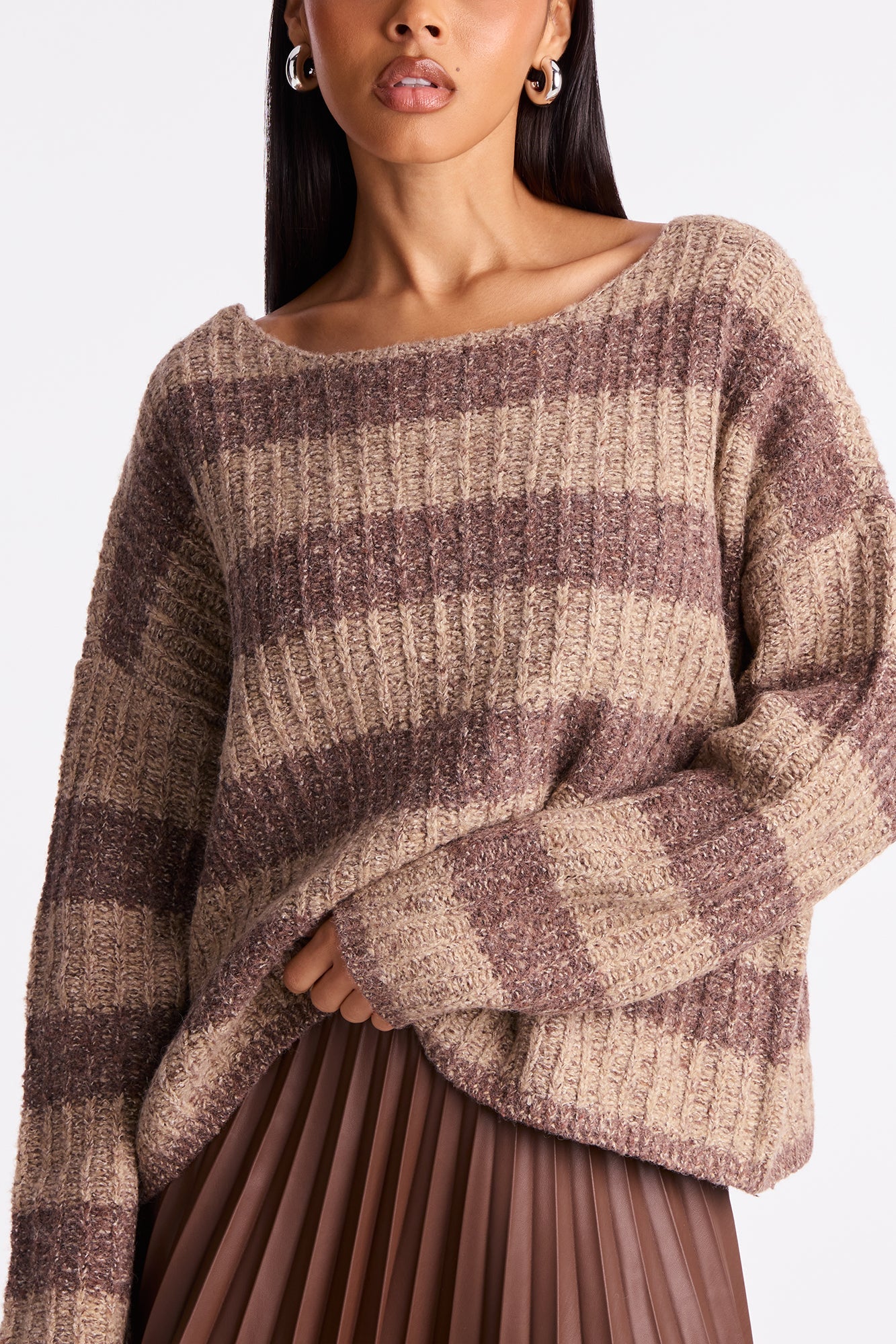 There She Is Striped Sweater - Brown/combo