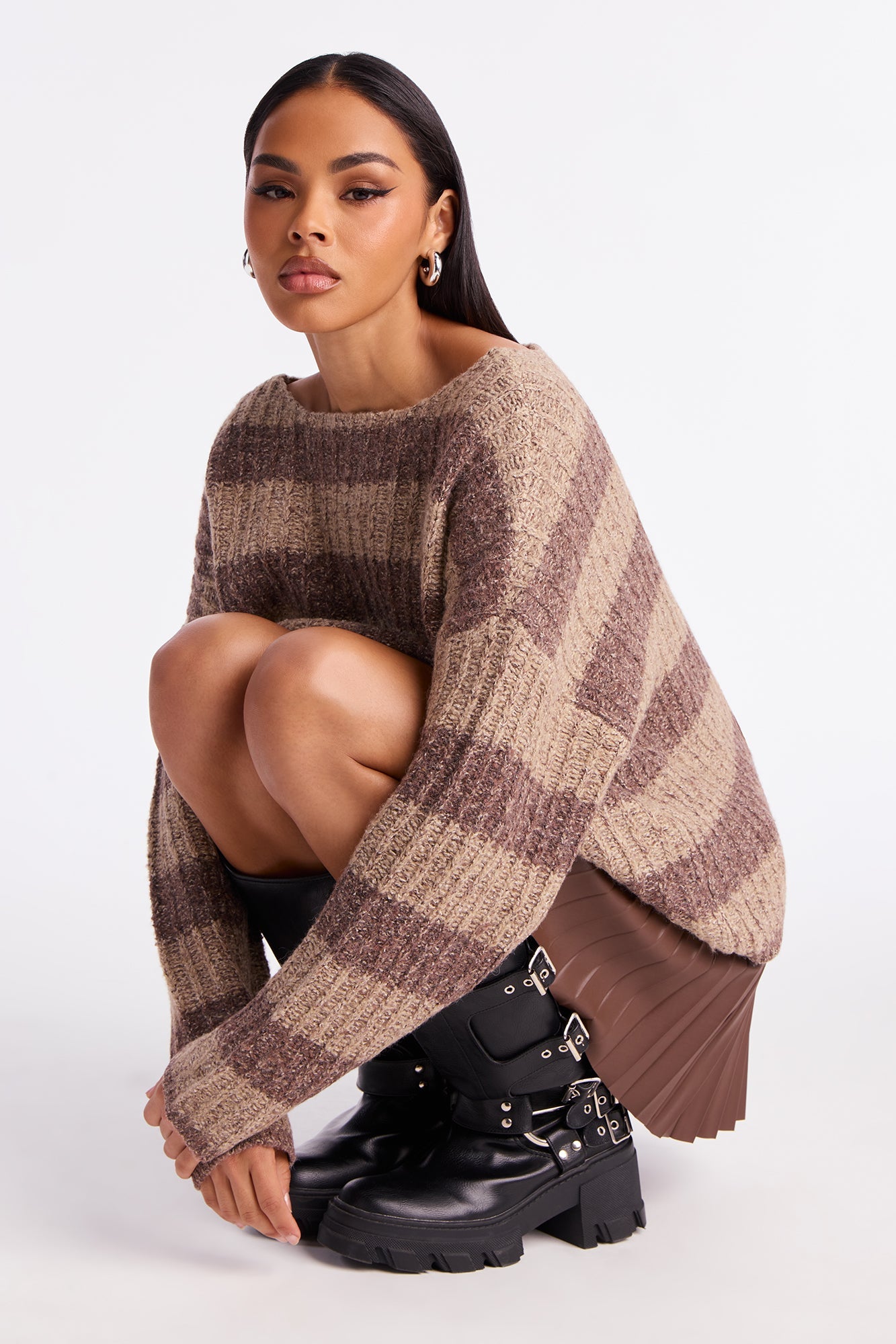 There She Is Striped Sweater - Brown/combo