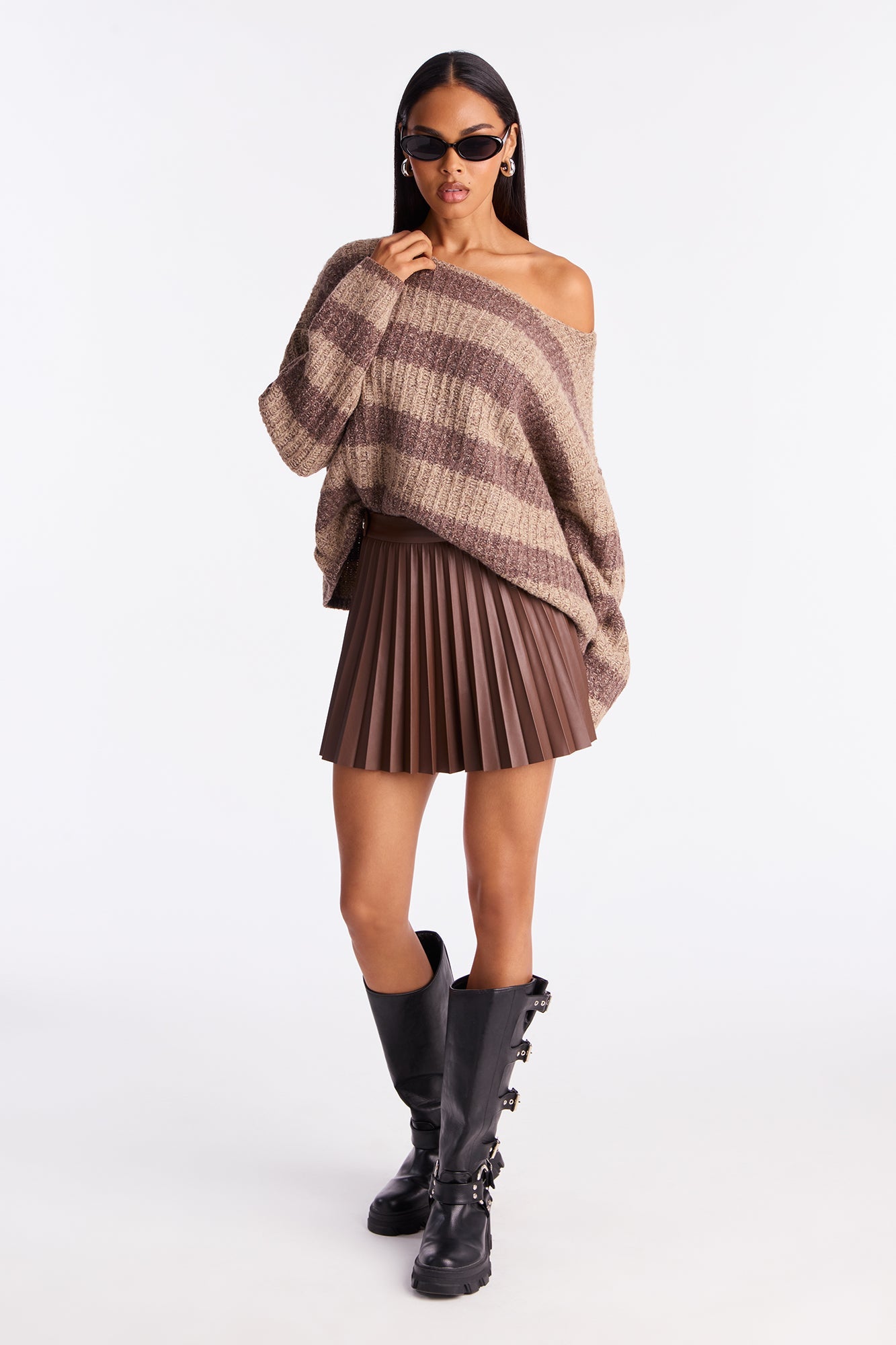 Keep My Secret Faux Leather Pleated Mini Skirt - Cognac