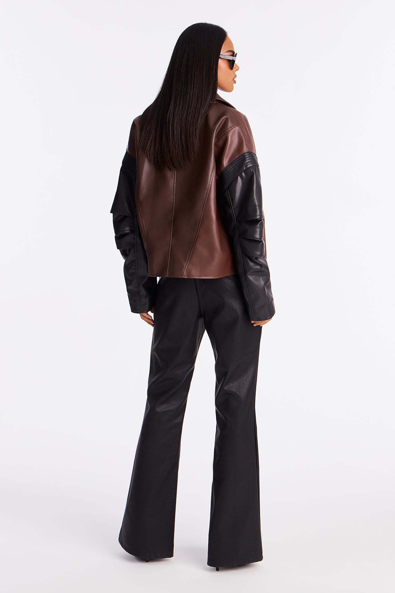Bet On Me Oversized Faux Leather Moto Jacket - Brown/combo