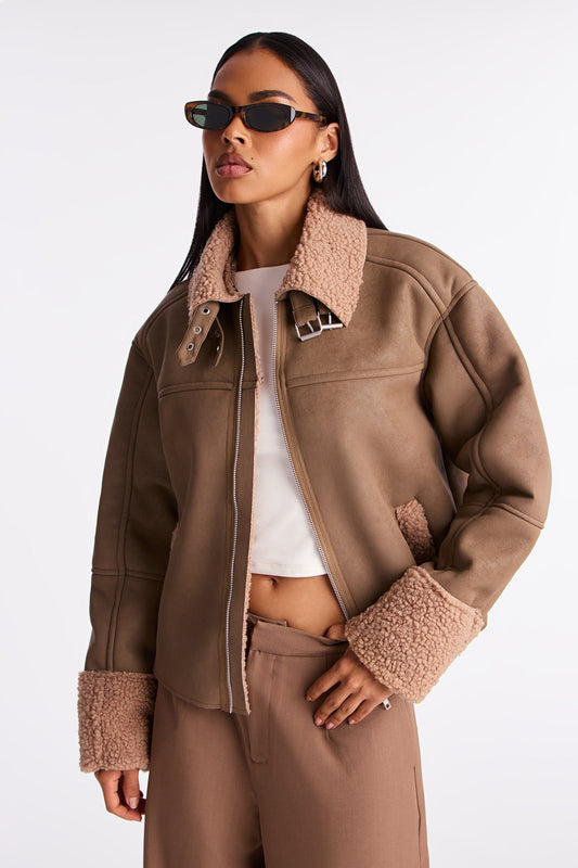 Cabin Getaway Faux Leather Moto Jacket - Mocha