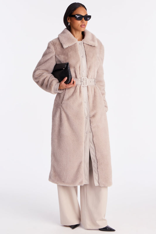 Jesse Faux Fur Trench Coat - Grey