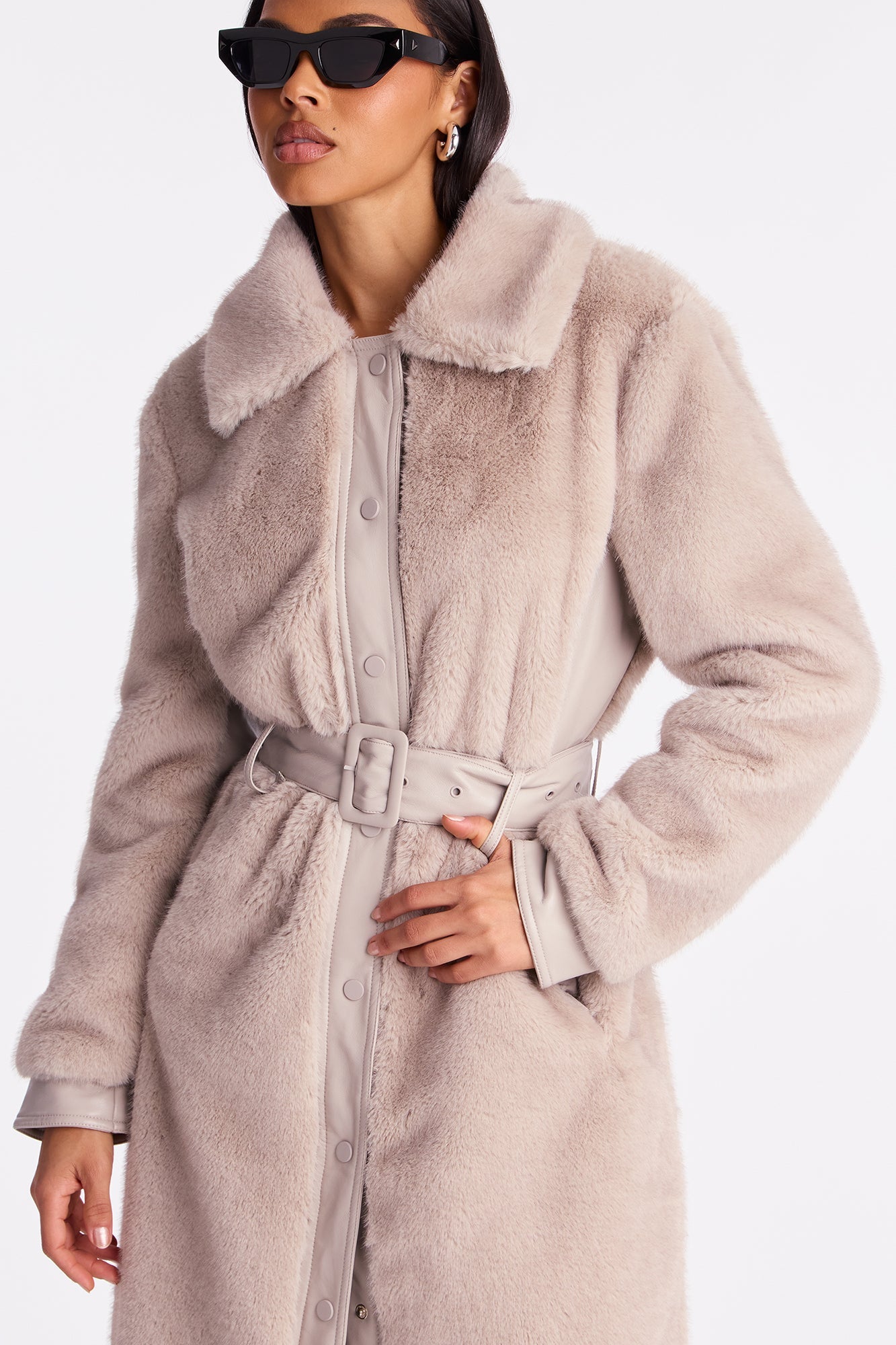 Jesse Faux Fur Trench Coat - Grey