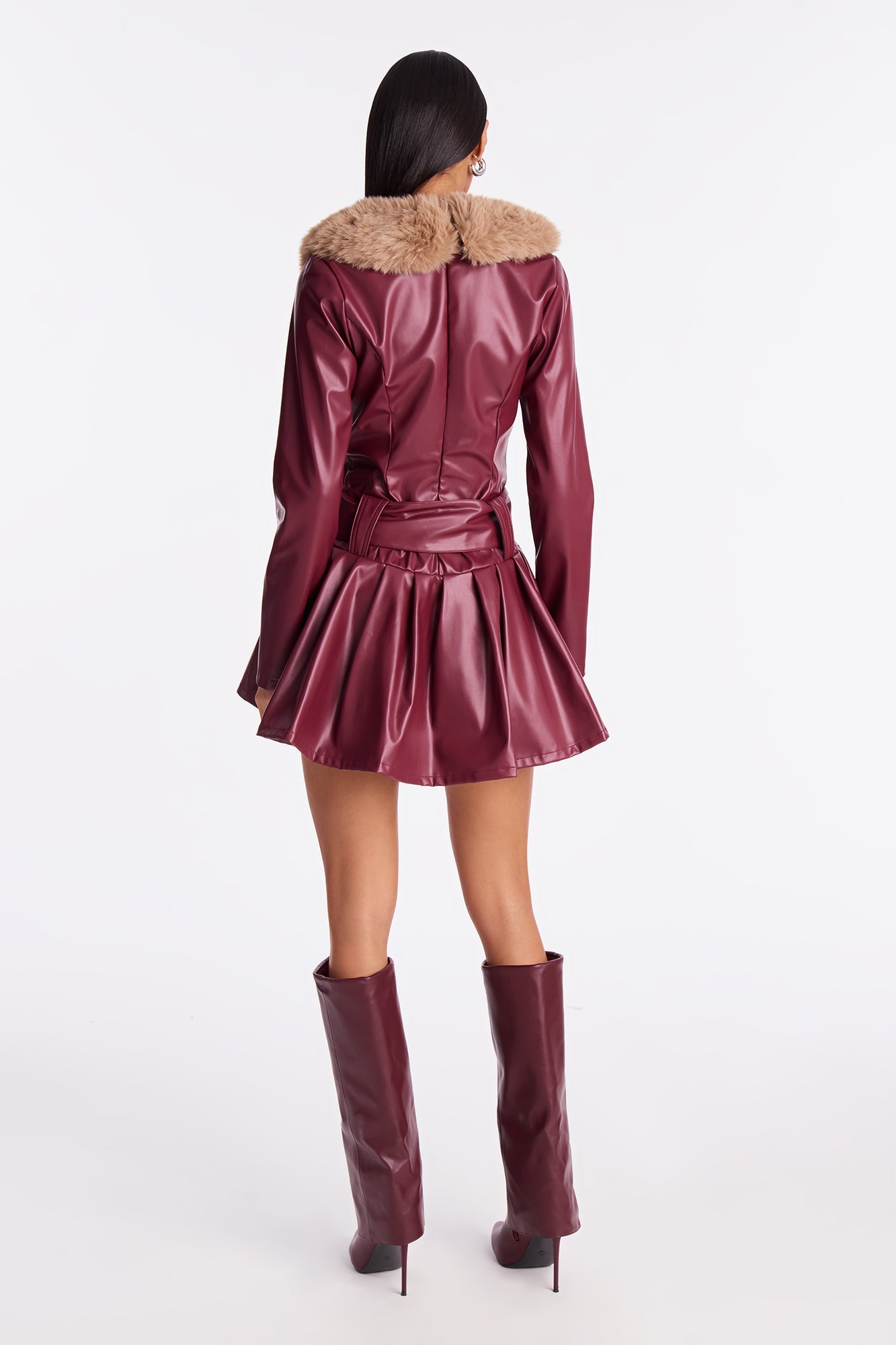 Kathryn Faux Leather Micro Mini Dress - Burgundy