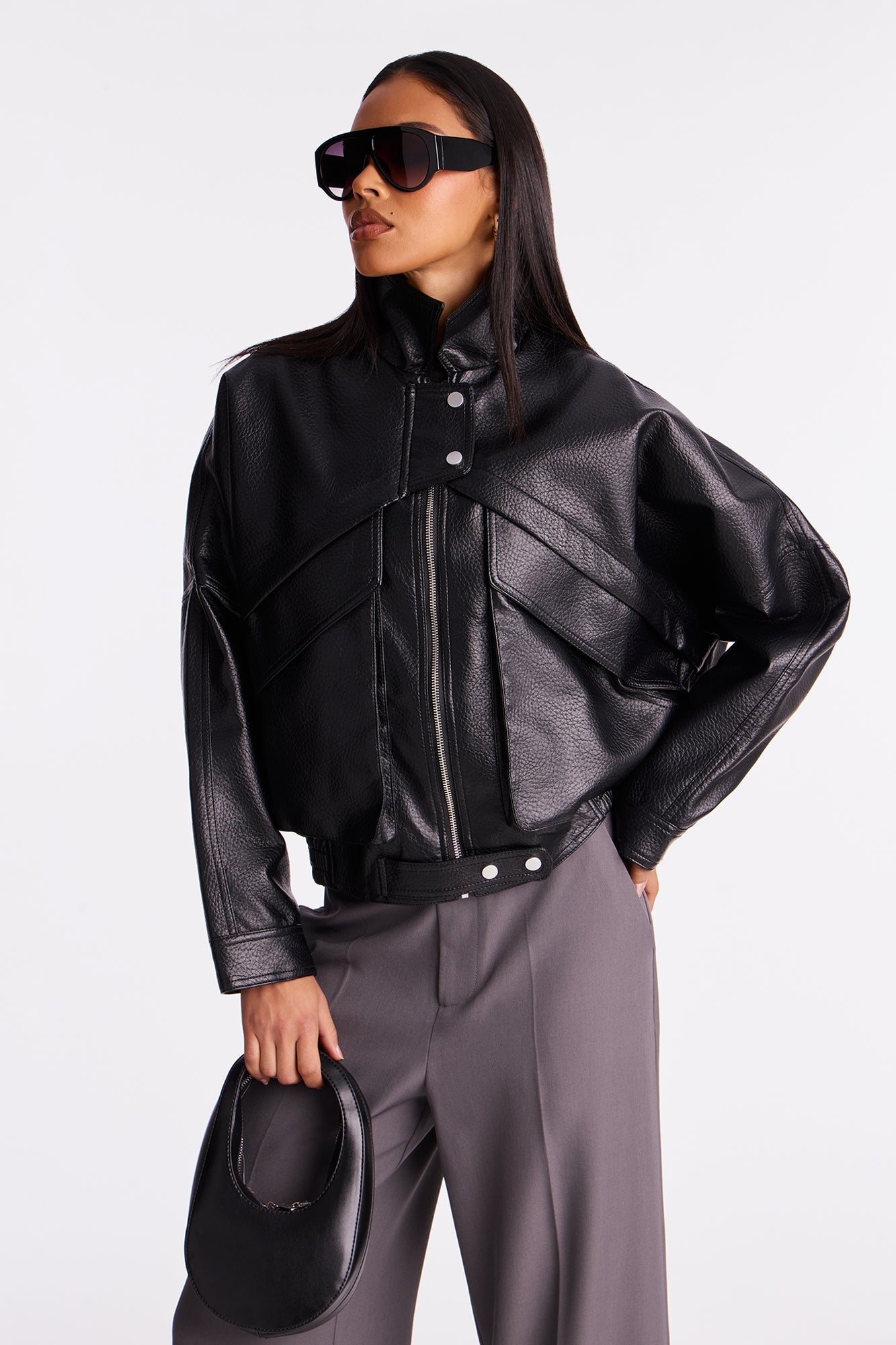 Your Loss Faux Leather Bomber Jacket - Black
