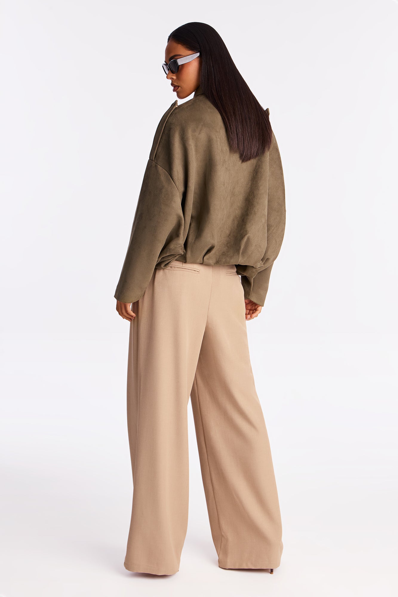 Harlowe Oversized Faux Suede Jacket - Olive