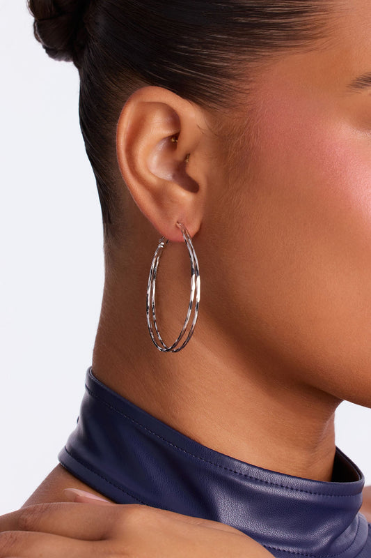 Double The Odds Hoop Earrings - Silver