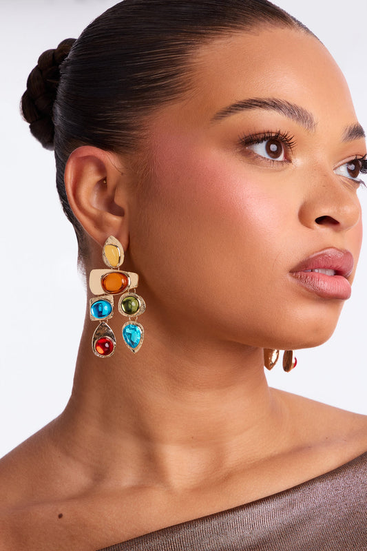 All At Once Jeweled Drop Earrings - Multi Color