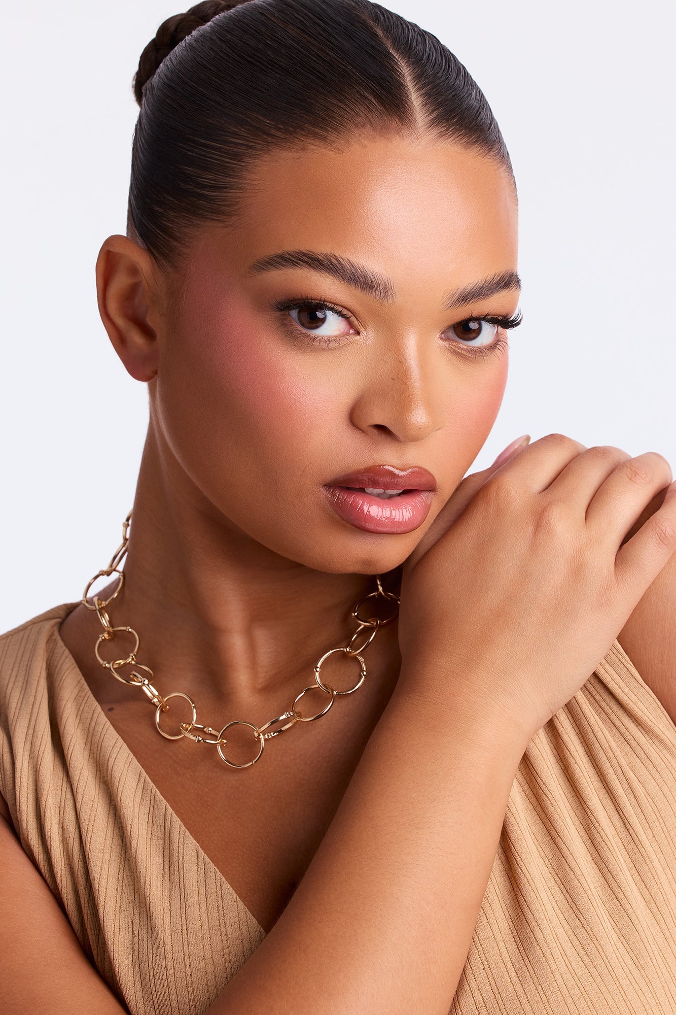 Linked Together Chain Necklace - Black/Gold