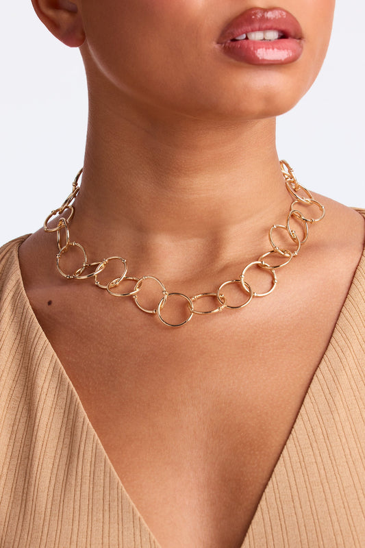 Linked Together Chain Necklace - Black/Gold