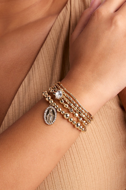 In His Name 5 Piece Multi Bracelet Set - Gold