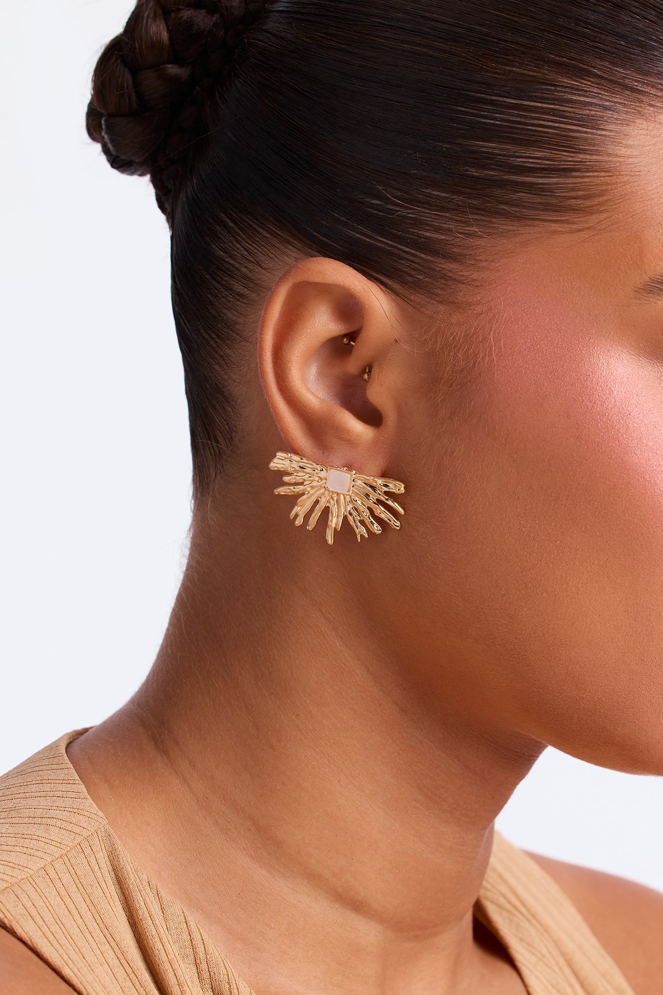 Half And Half Jeweled Drop Earrings - Gold