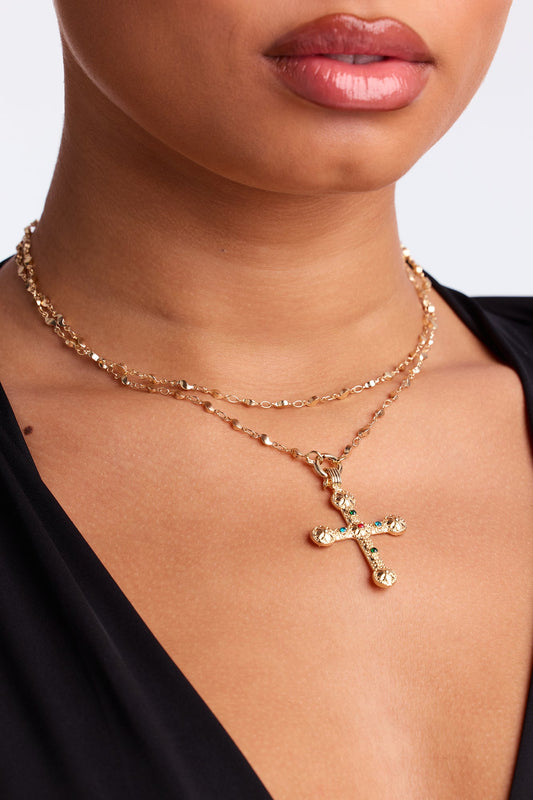 True Grace Layered Cross Necklace - Gold