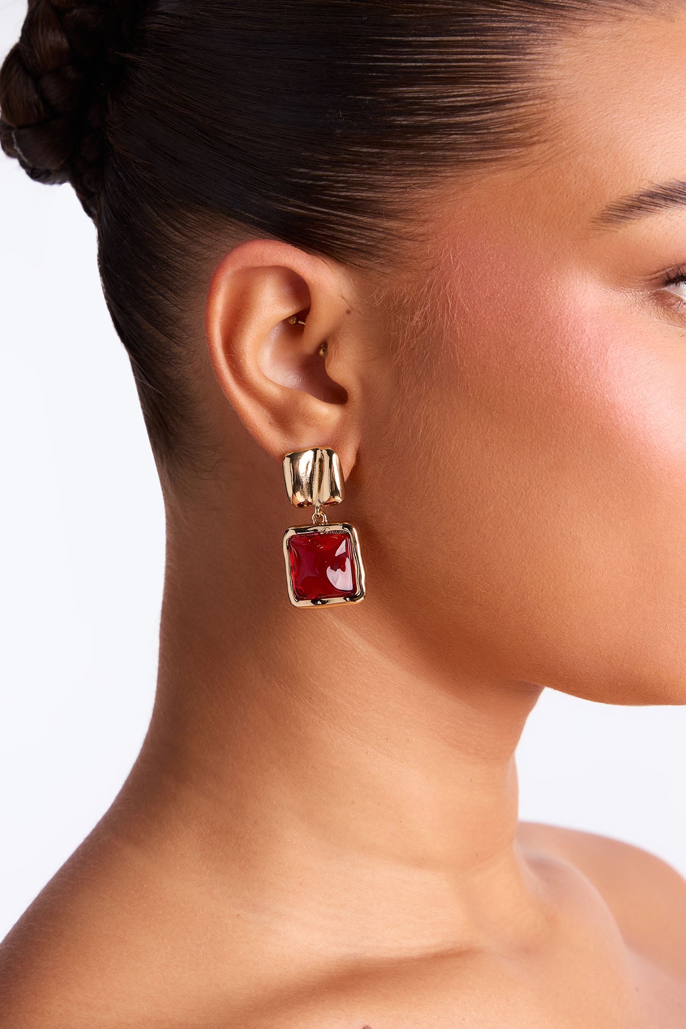 How It Goes Jeweled Drop Earrings - Gold/Red
