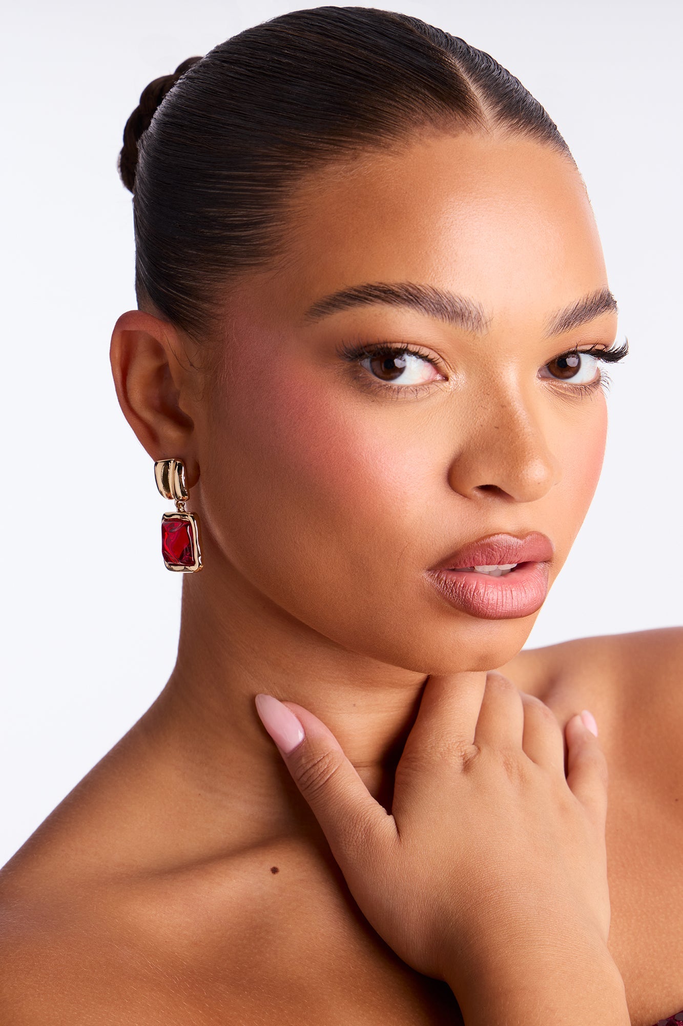 How It Goes Jeweled Drop Earrings - Gold/Red