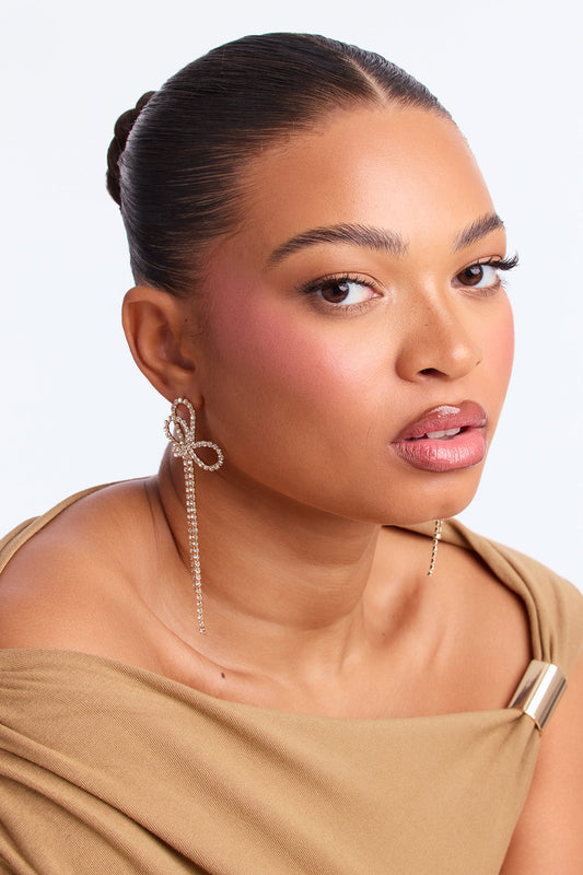 So Bowtiful Rhinestone Drop Earrings - Gold