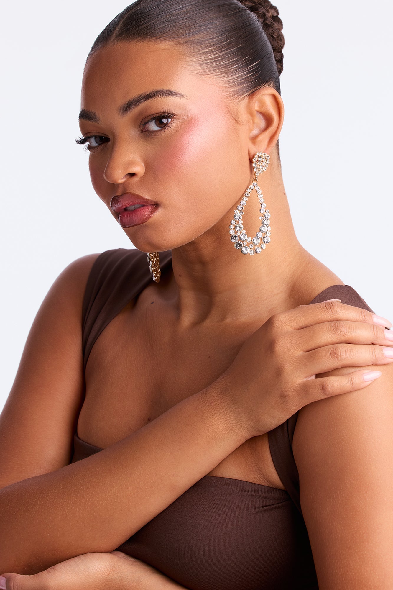 Evening Spark Rhinestone Drop Earrings - Gold